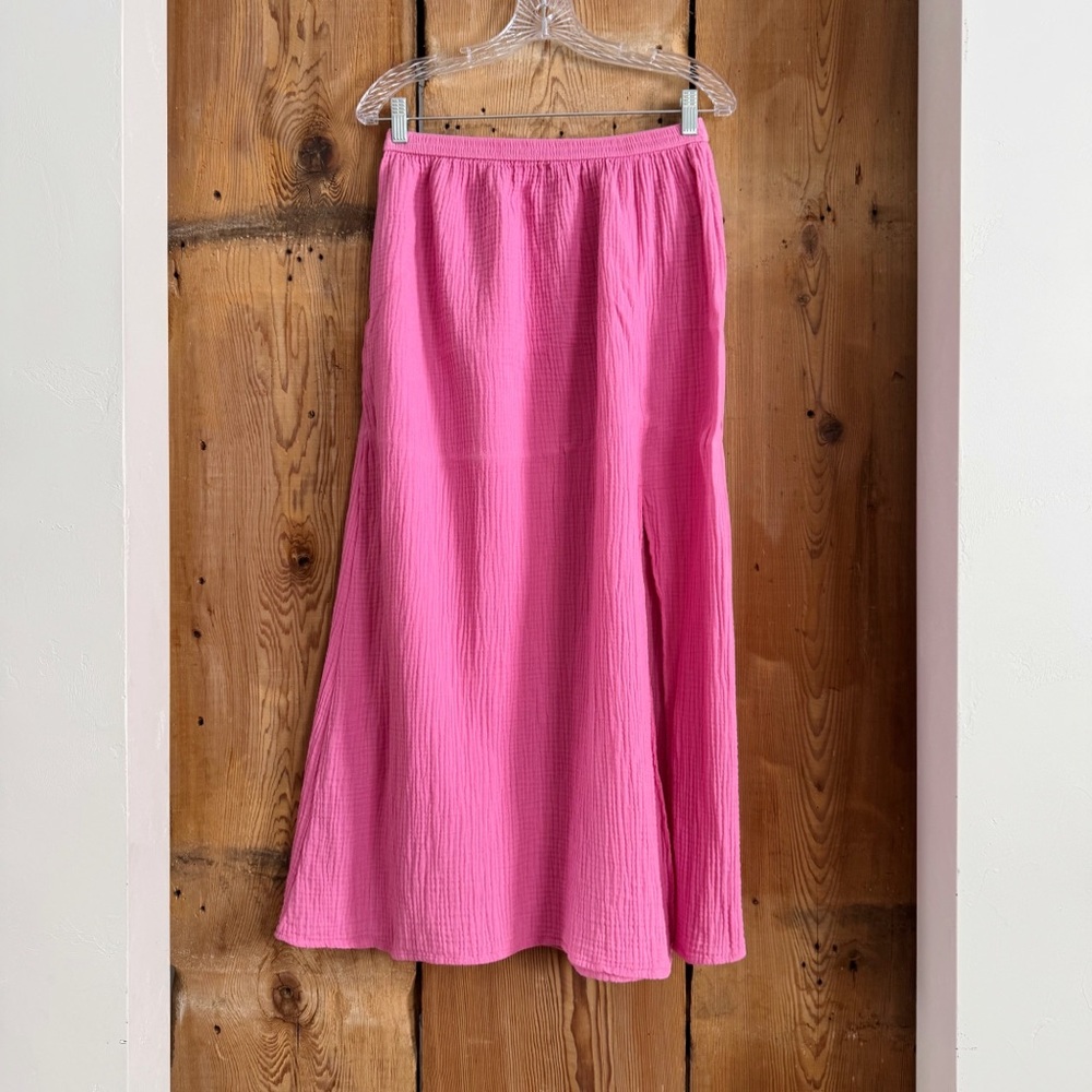 Sz XS J. Crew 100% Cotton Bubblegum Pink Side Slit Soft Guaze Maxi Skirt EUC